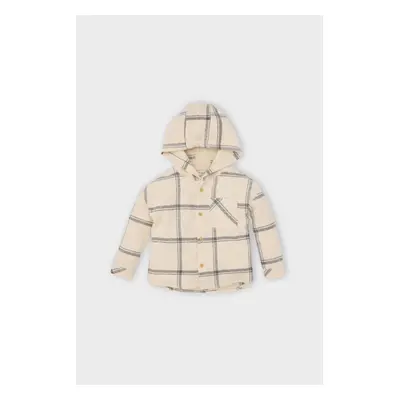 DEFACTO Baby Boy Hooded Flannel Long Sleeve Pocket Plaid Shirt