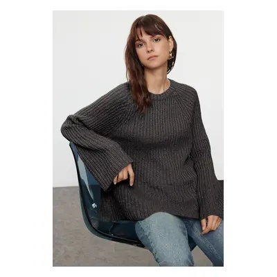 Trendyol Anthracite More Sustainable Wide Pattern Peplum Detailed Knitwear Sweater