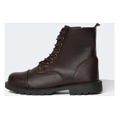 DEFACTO Men&#39;s Lace-Up and Zippered High-Sole Faux Leather Boots