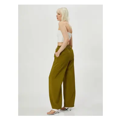 Koton Wide Leg Trousers with Lace Waist Viscose Blend Textured