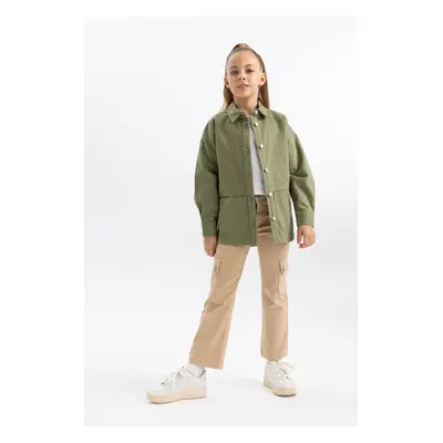 DEFACTO Girl's Cargo Fit Flared Leg Cotton Trousers