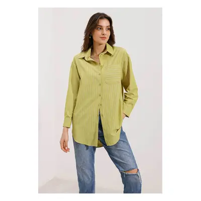 Bigdart Pocket Detailed Striped Oversize Shirt - Green