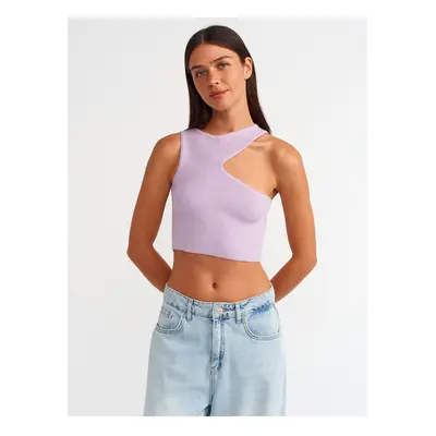 Dilvin Low-cut Collar Knitwear Top-lilac M.