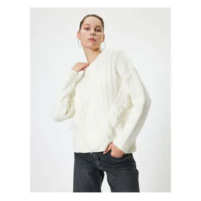 Koton Crew Neck Knitwear Sweater Hair Knit Textured Tassel Long Sleeve