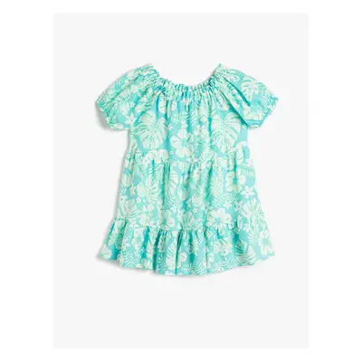 Koton Linen Dress Floral Balloon Sleeve Tiered