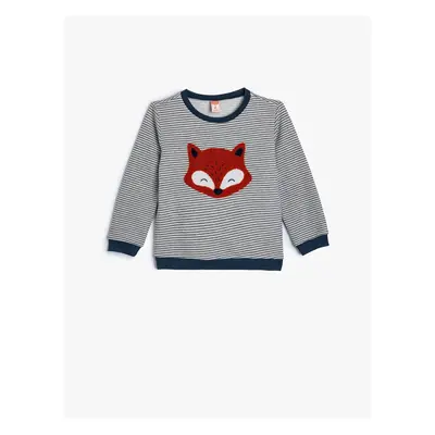 Koton Sweatshirt Plush Fox Applique Detailed Crew Neck