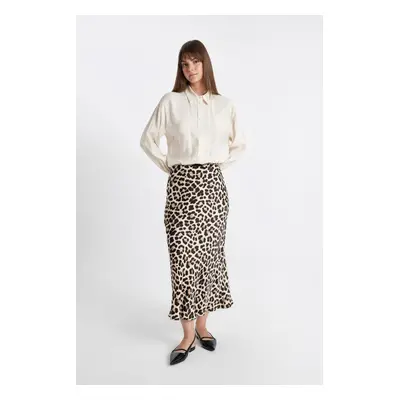 DEFACTO A Cut High Waist Leopard Patterned Long/Maxi Length 100% Satin Skirt