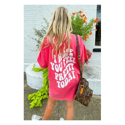 Madmext Pink Printed Oversize Round Neck Women's T-Shirt