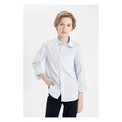 DEFACTO Boys Polo Collar Oxford Long Sleeve Basic Plain School Shirt