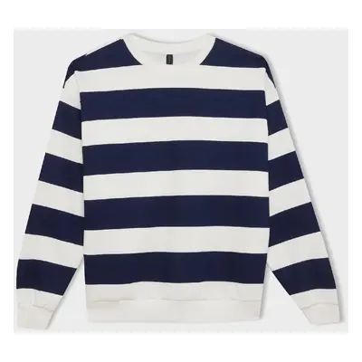 DEFACTO Relax Fit Crew Neck Striped Thick Sweatshirt