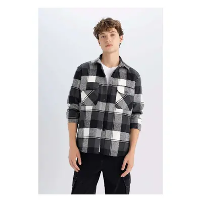 DEFACTO Relax Fit Casual Cut Plaid Lumberjack Flannel Cotton Long Sleeve Shirt