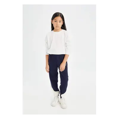 DEFACTO Girl Printed Elastic Waist Leg Navy Blue Jogger Sweatpants D0735a824au