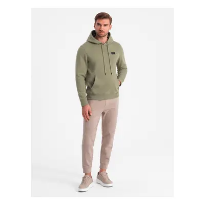 Ombre Men's kangaroo sweatshirt with hood and metal pin - olive