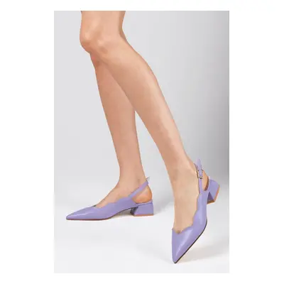 Mio Gusto Marsha Lilac Women's Open Back Short Heeled Shoes with Buckle in the Side.