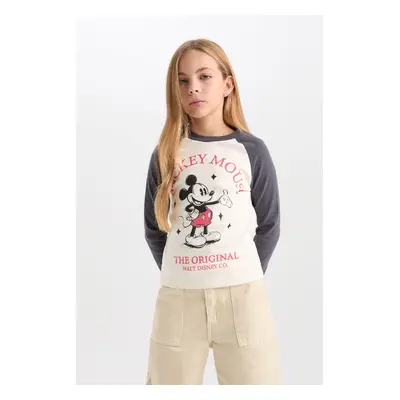 DEFACTO Girls Disney Mickey & Minnie Crop Crew Neck Ribbed Camisole Long Sleeve T-Shirt