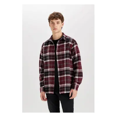 DEFACTO Regular Fit Polo Collar Plaid Flannel Long Sleeve Shirt