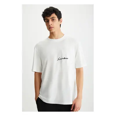 GRIMELANGE RAMADANP013 Men's 100% Cotton Crew Neck Printed Ecru T-Shir