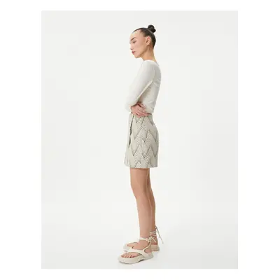 Koton Mini Short Skirt Double Breasted Geometric Patterned