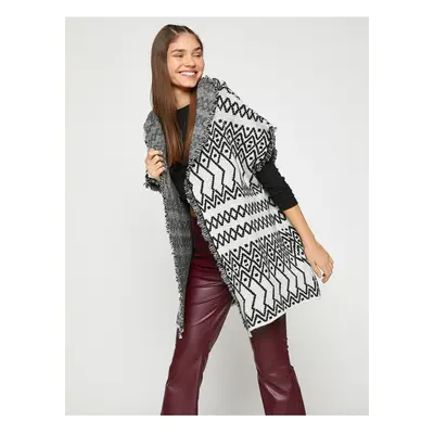 Koton Knit Poncho Ethnic Patterned Hood Detail