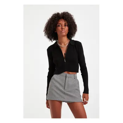 Trendyol Black Crop Zipper Knitwear Cardigan