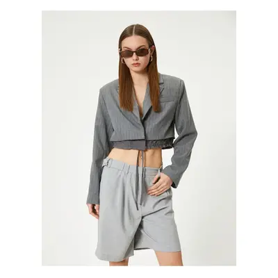 Koton Crop Blazer Jacket Waist Detail Tie Double Breasted