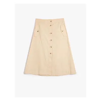 Koton Flared Midi Skirt Button Detailed Linen Blended