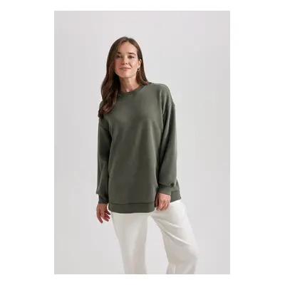 DEFACTO Regular Fit Crew Neck Basic Plain Sweatshirt Tunic