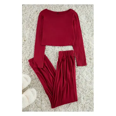 Trendyol Burgundy Viscose Knitted Pajama Set