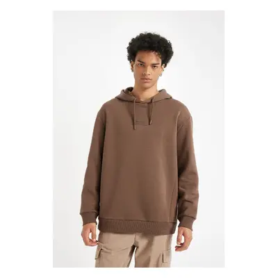 DEFACTO Brown Relax Fit Hooded Printed Sweatshirt