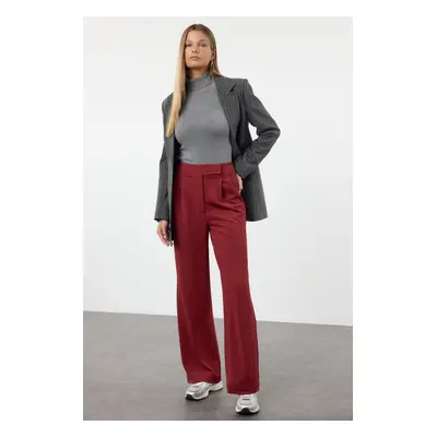 Trendyol Burgundy Velcro Closure High Waist Pleated Wide Leg Trousers