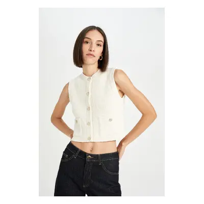 DEFACTO Regular Fit Crop Button Closure Classic Vest