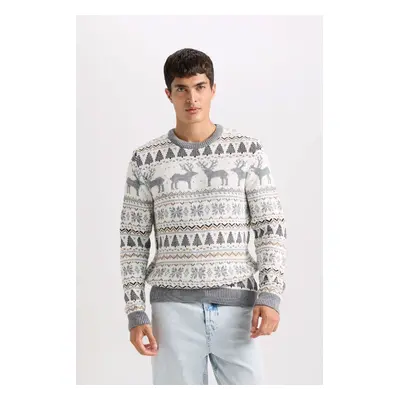 DEFACTO New Year Themed Standard Fit Regular Cut Patterned Crew Neck Knitwear Sweater