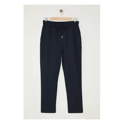 Trendyol Light Navy Blue Jogger Fit Tied Waist Textured Fabric Trousers