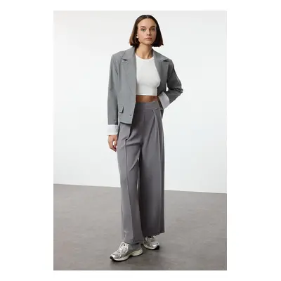 Trendyol Grey Pleated Detail Wide Leg Trousers