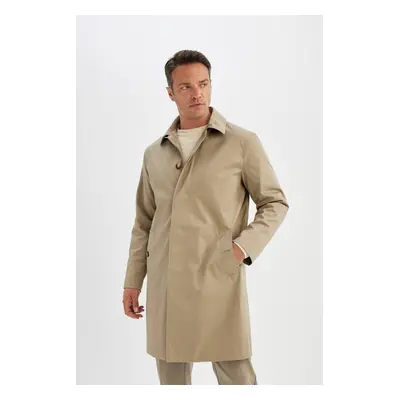 DEFACTO Men's Beige Windproof Regular Fit Regular Cut Shirt Collar Buttoned Double Pocket Trench