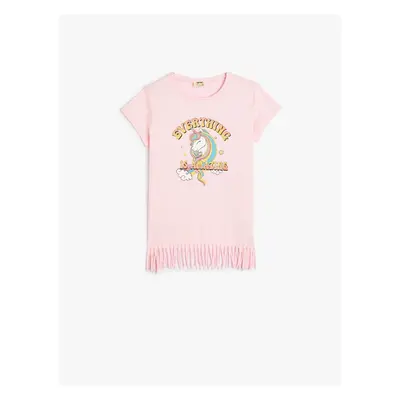 Koton Unicorn Printed Tassel T-Shirt Short Sleeve