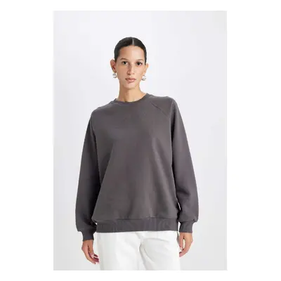 DEFACTO Oversize Wide Pattern Crew Neck Thick Basic Plain Sweatshirt