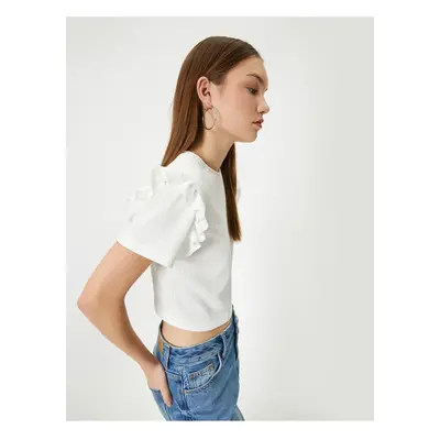 Koton Ruffle T-Shirt Short Sleeve Crew Neck Textured