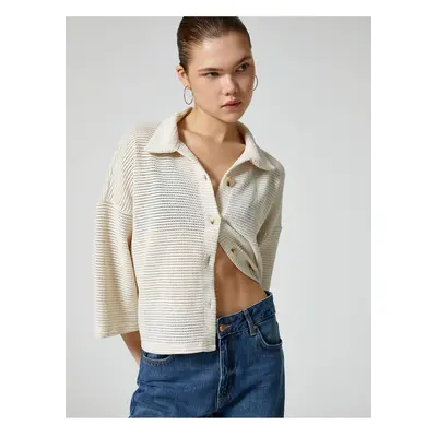 Koton Openwork Crochet Shirt Kimono Sleeve Relaxed Cut