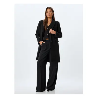 Koton Long Double Breasted Cashmere Coat with Buttoned Pockets