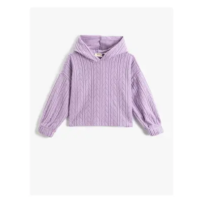 Koton Crop Hooded Basic Sweatshirt Textured Elastic Cuffs