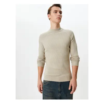 Koton Slim Fit Sweater Knitwear High Neck Raglan Sleeve Textured