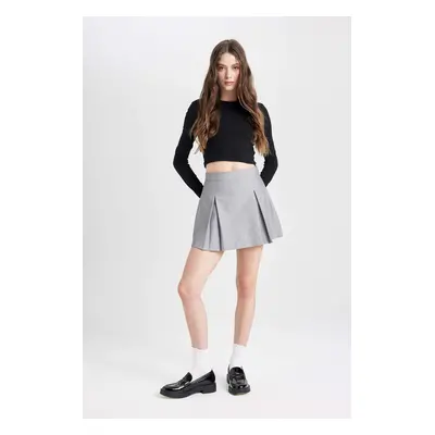 DEFACTO Coool High Waist Basic Plain Cotton Side Zipper Mini Shorts Skirt