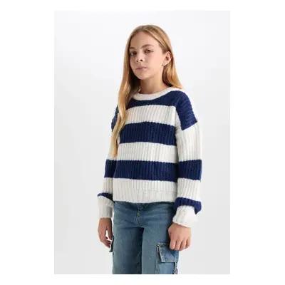 DEFACTO Girl Striped Crew Neck Knitwear Sweater