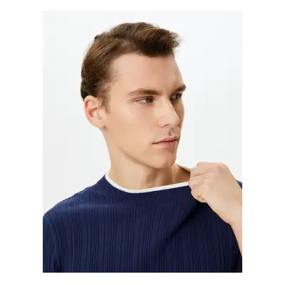 Koton Slim Fit Sweater Knitwear Textured Collar Detailed Long Sleeve