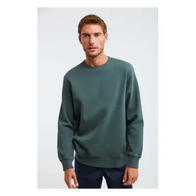 GRIMELANGE Travis Men's Soft Fabric Regular Fit Round Neck Dark Green Sweatshir