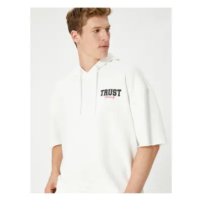 Koton Short Sleeve Sweatshirt Hooded Slogan Printed