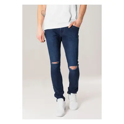 Džínové kalhoty Slim Fit Knee Cut Džínové kalhoty tmavě modré