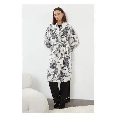 Trendyol Multi-Colored Belted Animal Pattern Fleece Winter Knitted Dressing Gown