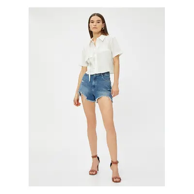 Koton Crop Shirt with Pocket Modal Blend